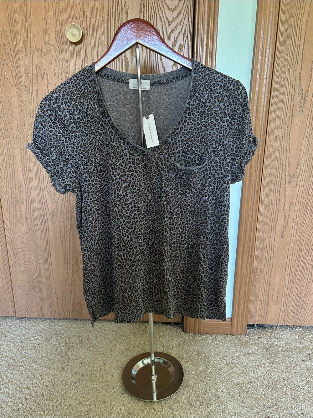 Anthropologie Short-Sleeve Leopard Print V-Neck Tee
